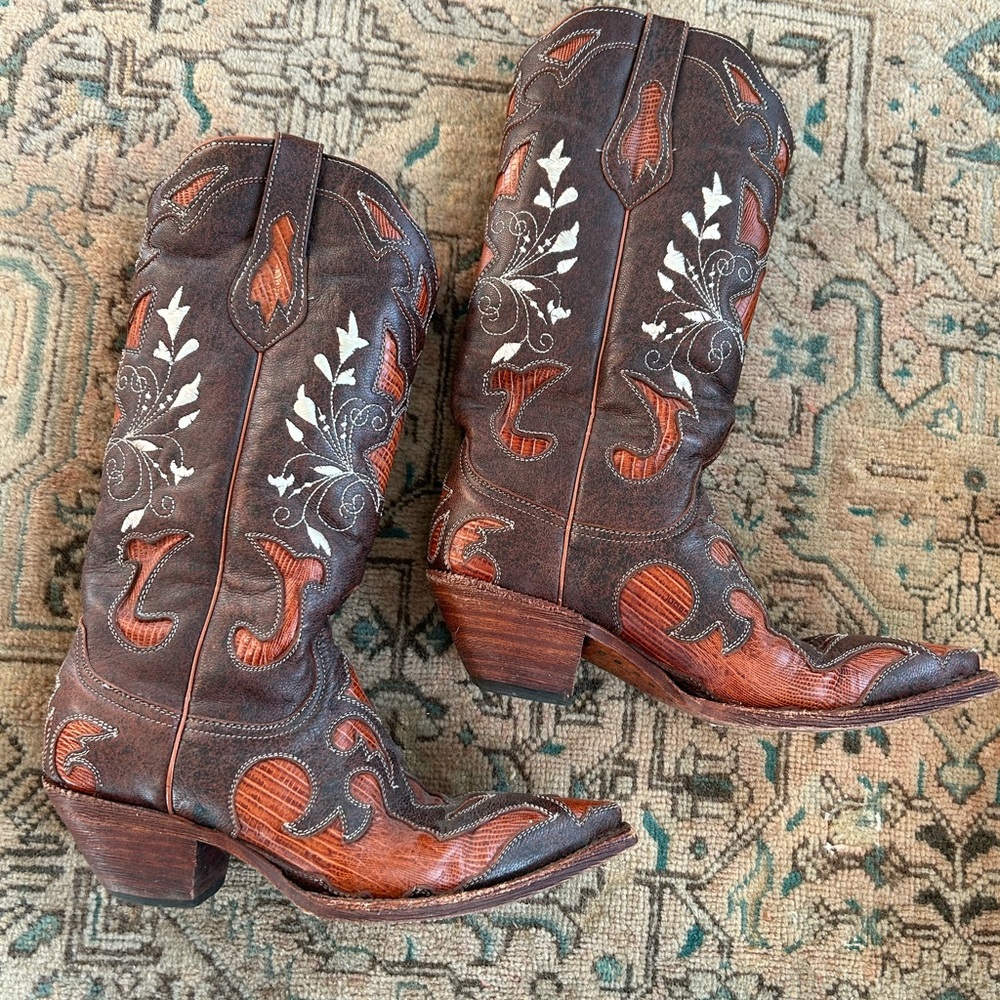 Ferrini Brown and Orange Cowboy Boots